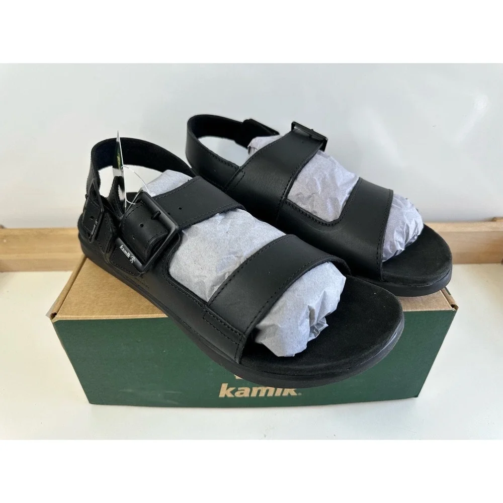 Kamik Marty Black Leather Buckle Sandals K HK0693 BLK Men's‎ Size 8 / NEW IN BOX